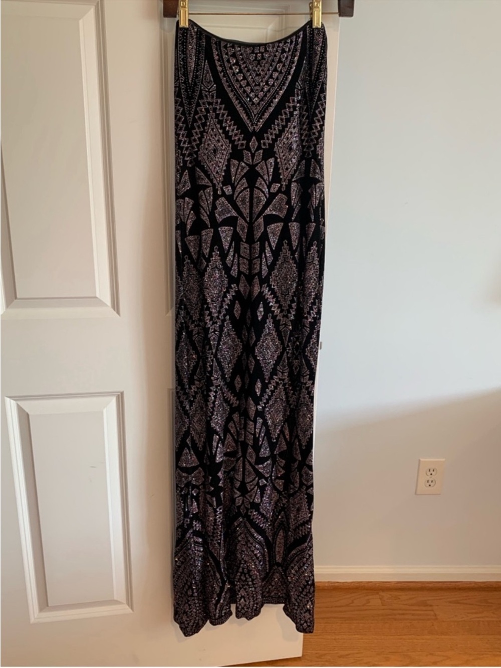 Jump Strapless Black and Silver Geometric Maxi Dress